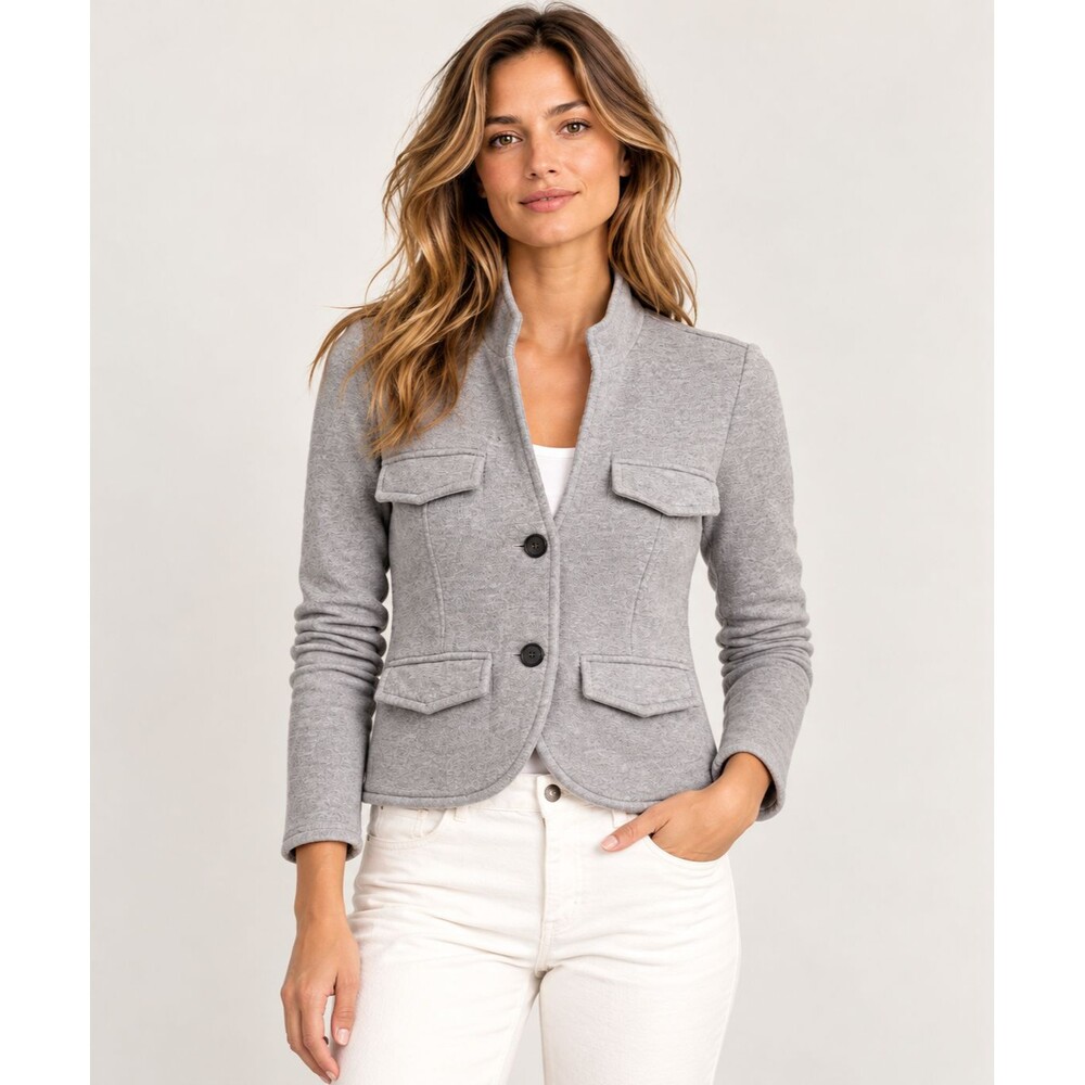 James Perse Cropped Military Blazer Jacket Gray Cotton Knit Size 1/Small WTC2903